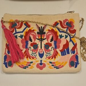 Embroidered Clutch with Chain Strap
